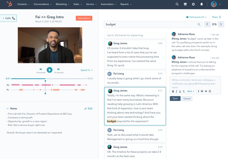 HubSpot Conversational Intelligence