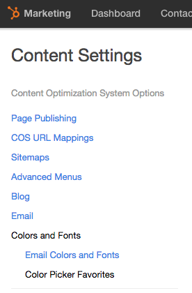 content settings - colors and fonts